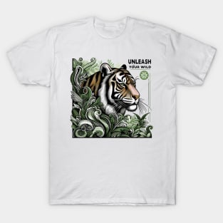 Unleash Your Wild - Majestic Tiger and Tropical Flora T-Shirt